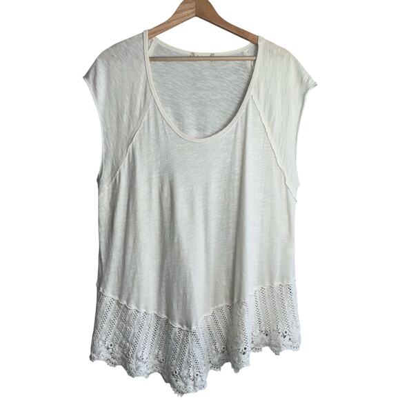 Altar'd State Large Cream Short Sleeve Top Knit Crochet Hem Details - Picture 1 of 5